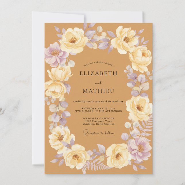Mustard Lilac Peony Wedding Invitation (Front)