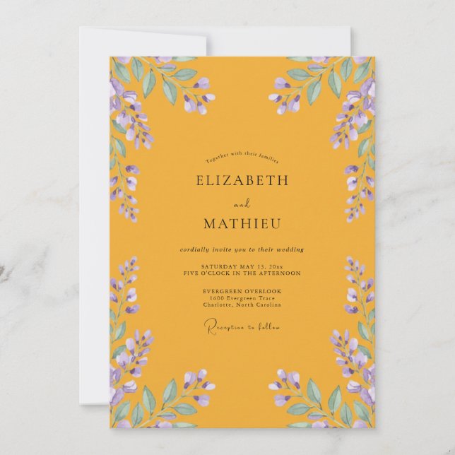 Mustard Lilac Petal Wedding Invitation (Front)