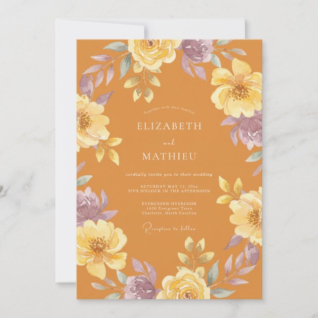Mustard Lilac Ranunculus Eucalyptus Wedding Invitation (Front)
