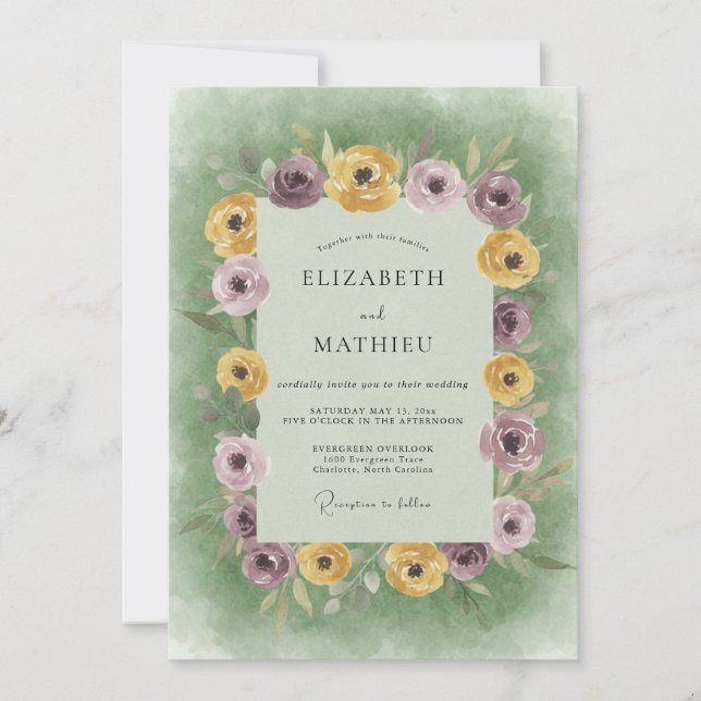 Mustard Lilac Ranunculus Soft Eucalyptus Wedding Invitation (Front)