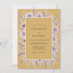 Mustard Lilac Rose Wedding Invitation