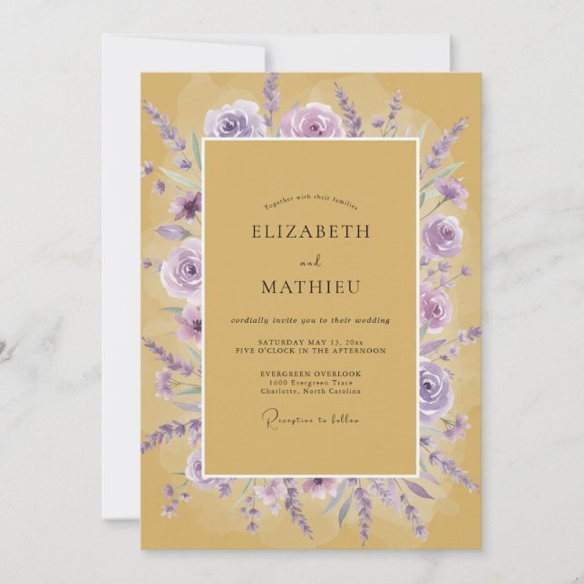 Mustard Lilac Rose Wedding Invitation (Front)