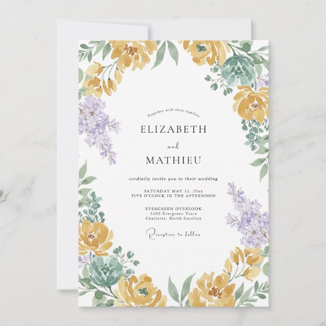 Mustard Luminous Floral Wedding Invitation (Front)