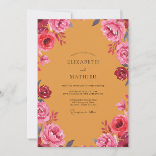 Mustard Magenta Ranunculus Dusty Eucalyptus Weddin Invitation