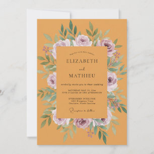 Mustard Mauve Peony Wedding Invitation