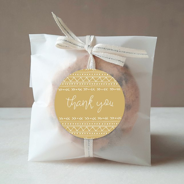 Mustard Modern Boho Thank You Classic Round Sticker (Creator Uploaded)
