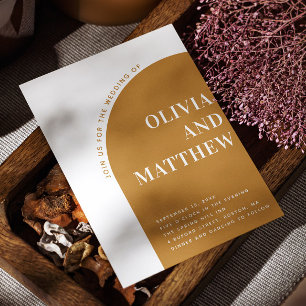 Mustard modern typography arch wedding + QR Invitation