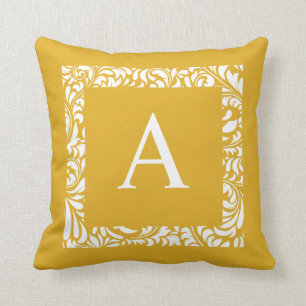Mustard Monogram A Throw Pillow