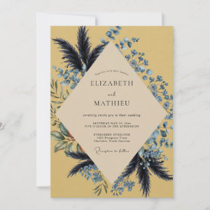 Mustard Navy Palm Eucalyptus Wedding Invitation