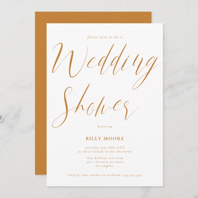 Mustard Ochre Script Gender Neutral Wedding Shower Invitation (Front/Back)