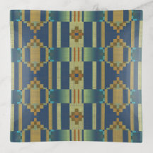 Mustard Ochre Yellow Orange Teal Blue Tribal Art