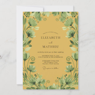 Mustard Olive Foliage Eucalyptus Wedding Invitation