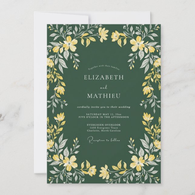 Mustard Olive Jasmine Eucalyptus Wedding Invitation (Front)