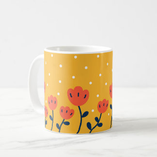 Mustard Orange Red Tulip Retro Floral Coffee Mug