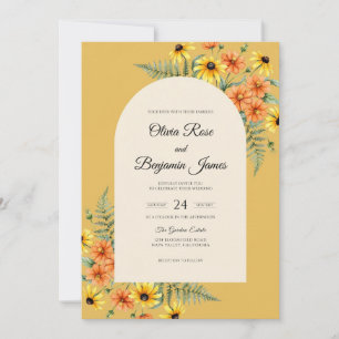 Mustard Orange Sunflower Eucalyptus Wedding Invitation