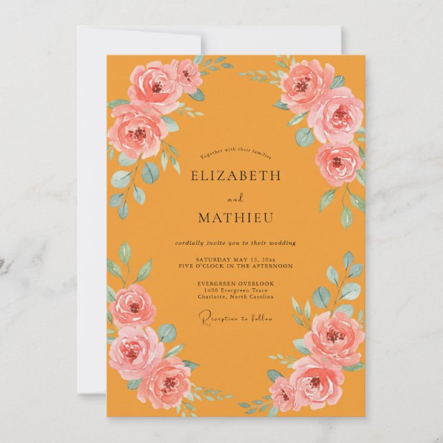 Mustard Painted Bloom Wedding Invitation (Front)