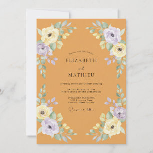 Mustard Pale Lilac Peony Wedding Invitation