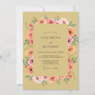Mustard Peony Wreath Wedding Invitation