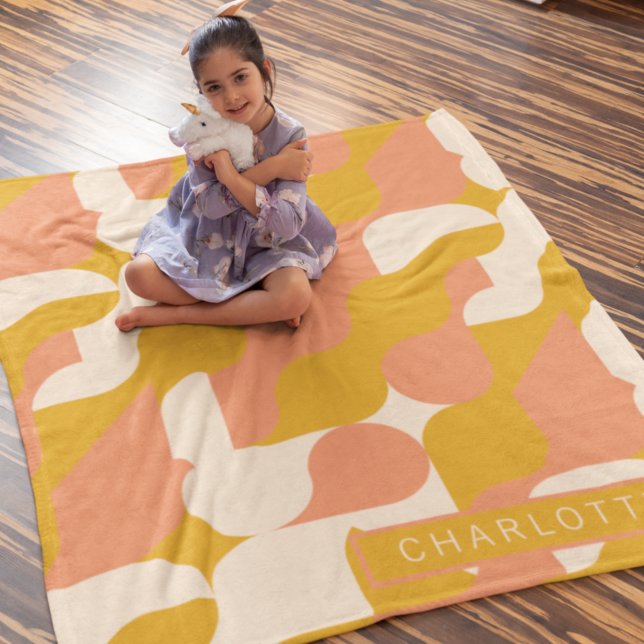 Mustard Pink Cream Pattern Personalised Fleece Blanket (Creator Uploaded)