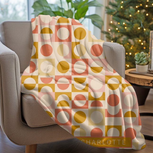 Mustard Pink Cream Pattern Personalised Fleece Blanket (Mustard Pink Cream Pattern Personalized Fleece Blanket from Ricaso. Add own name, perfect gift idea)