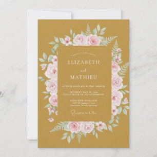 Mustard Pink Foliage Eucalyptus Wedding Invitation