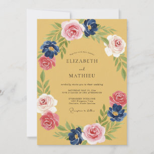 Mustard Pink Indigo Petal Wedding Invitation