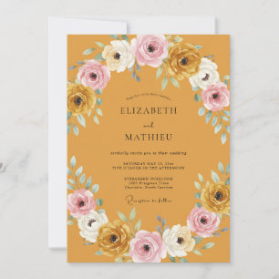 Mustard Pink Peony Wedding Invitation