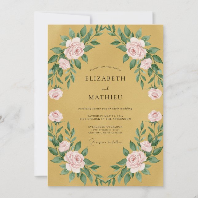 Mustard Pink Petal Wedding Invitation (Front)