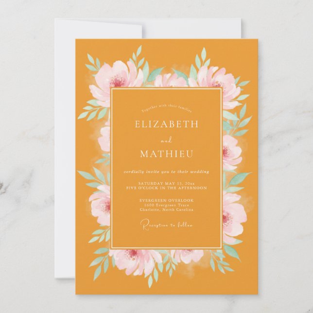 Mustard Pink Watercolor Wedding Invitation (Front)