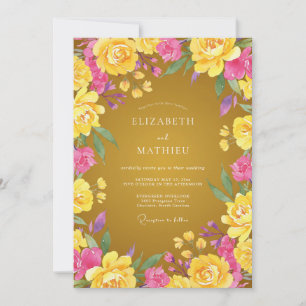 Mustard Pink Wildflower Wedding Invitation