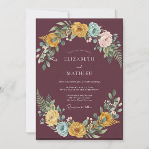 Mustard Plum Ranunculus Muted Eucalyptus Wedding Invitation