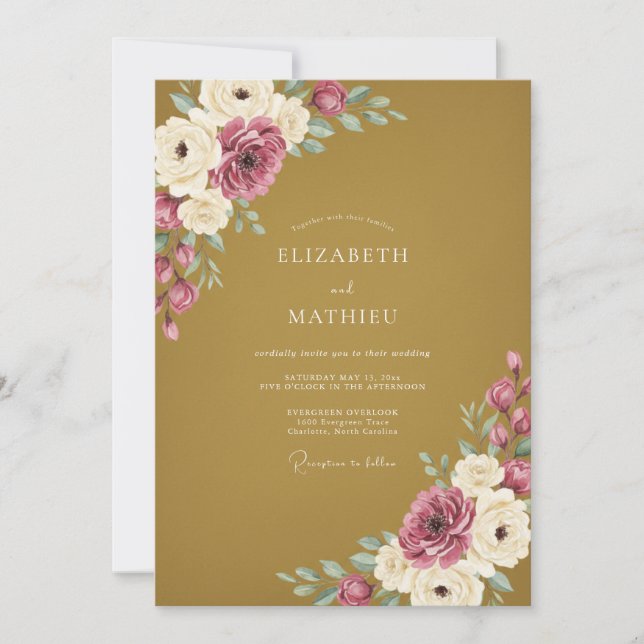 Mustard Plum Watercolor Wedding Invitation (Front)