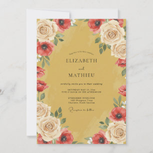 Mustard Poppy Painted Wedding Invitation