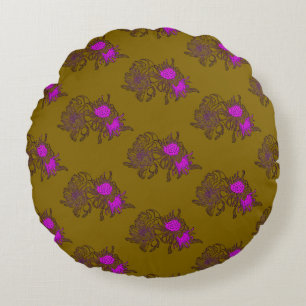 Mustard Purple Floral Round Pillow