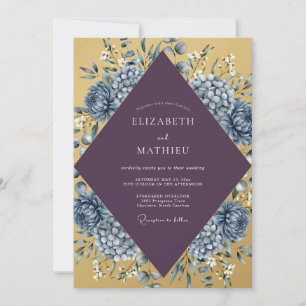 Mustard Purple Hydrangea Eucalyptus Wedding Invitation