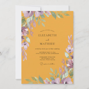 Mustard Purple Painted Wedding Invitation
