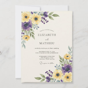 Mustard Purple Ranunculus Eucalyptus Wedding Invitation