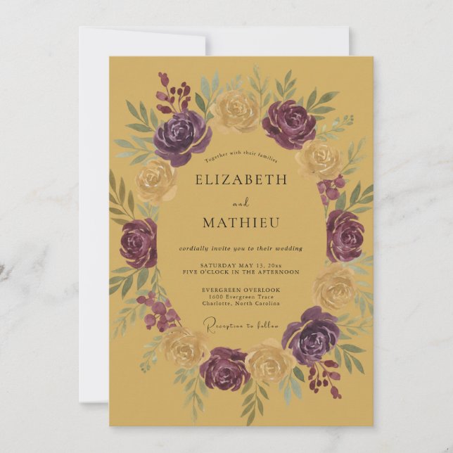 Mustard Purple Rose Wedding Invitation (Front)