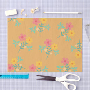Mustard Retro Daisy Bouquet Pattern  Tissue Paper