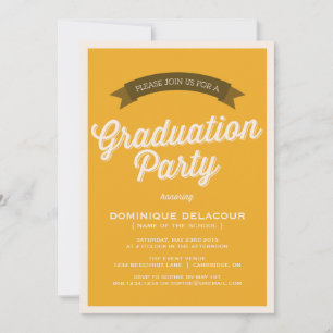 MUSTARD RETRO SCRIPT   GRADUATION PARTY INVITATION