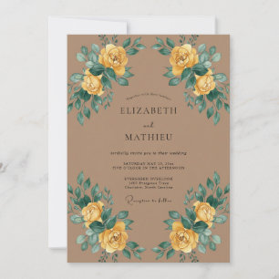 Mustard Rose Taupe Wedding Invitation