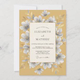 Mustard Silver Blossom Wedding Invitation