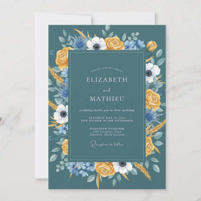 Mustard Slate Bloom Wedding Invitation (Front)