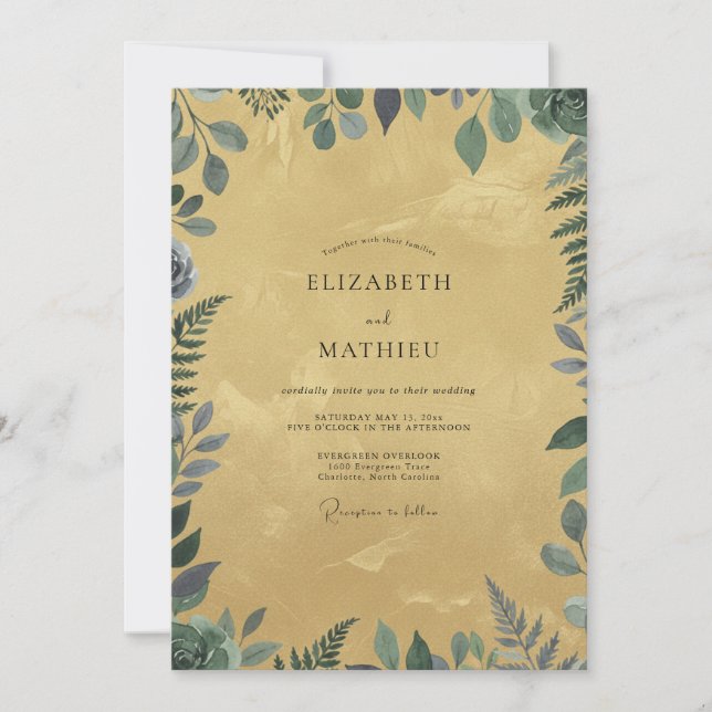Mustard Slate Leaf Wedding Invitation (Front)