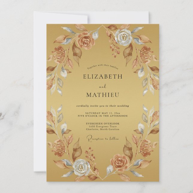 Mustard Soft Terracotta Wreath Wedding Invitation (Front)
