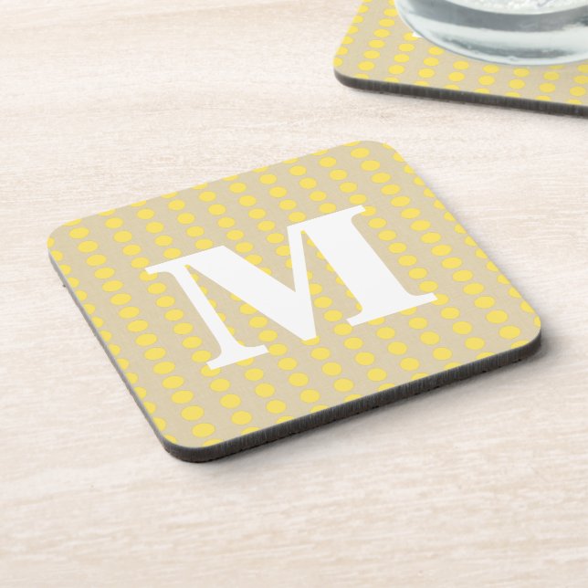 Mustard Spice Moods Dots with monogram Coaster (Left Side)