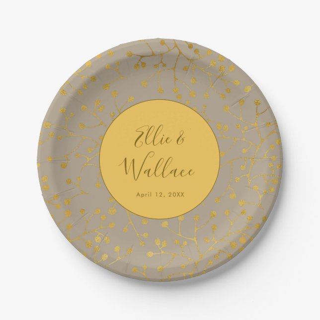 Mustard Spiced Yellow Twig Elegant Wedding Paper Plate (Front)