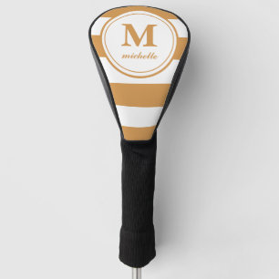 Mustard stripes Golf personalised NAME monogram Head Cover