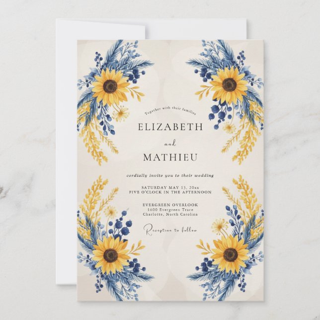 Mustard Sunflower Grain Eucalyptus Wedding Invitation (Front)