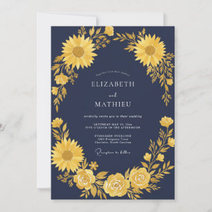 Mustard Sunflower Midnight Eucalyptus Wedding Invitation